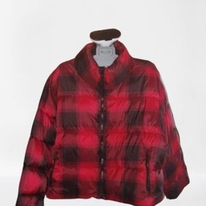 XL Red Plaid Puffer Jacket | Warm Quilted Winter Coat
